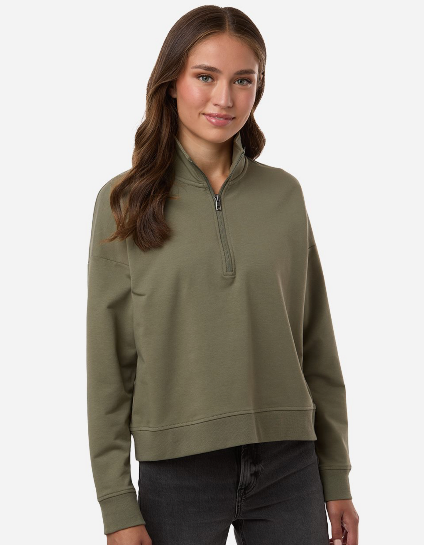 Black Quarter Zip Crop
